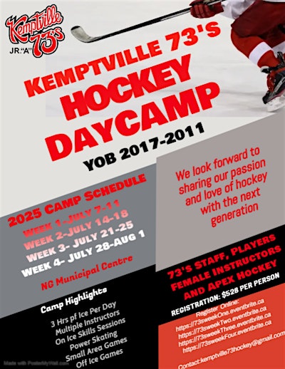 2025 Kemptville 73's Summer Hockey Day Camp Week 1 | North Grenville Municipal Centre