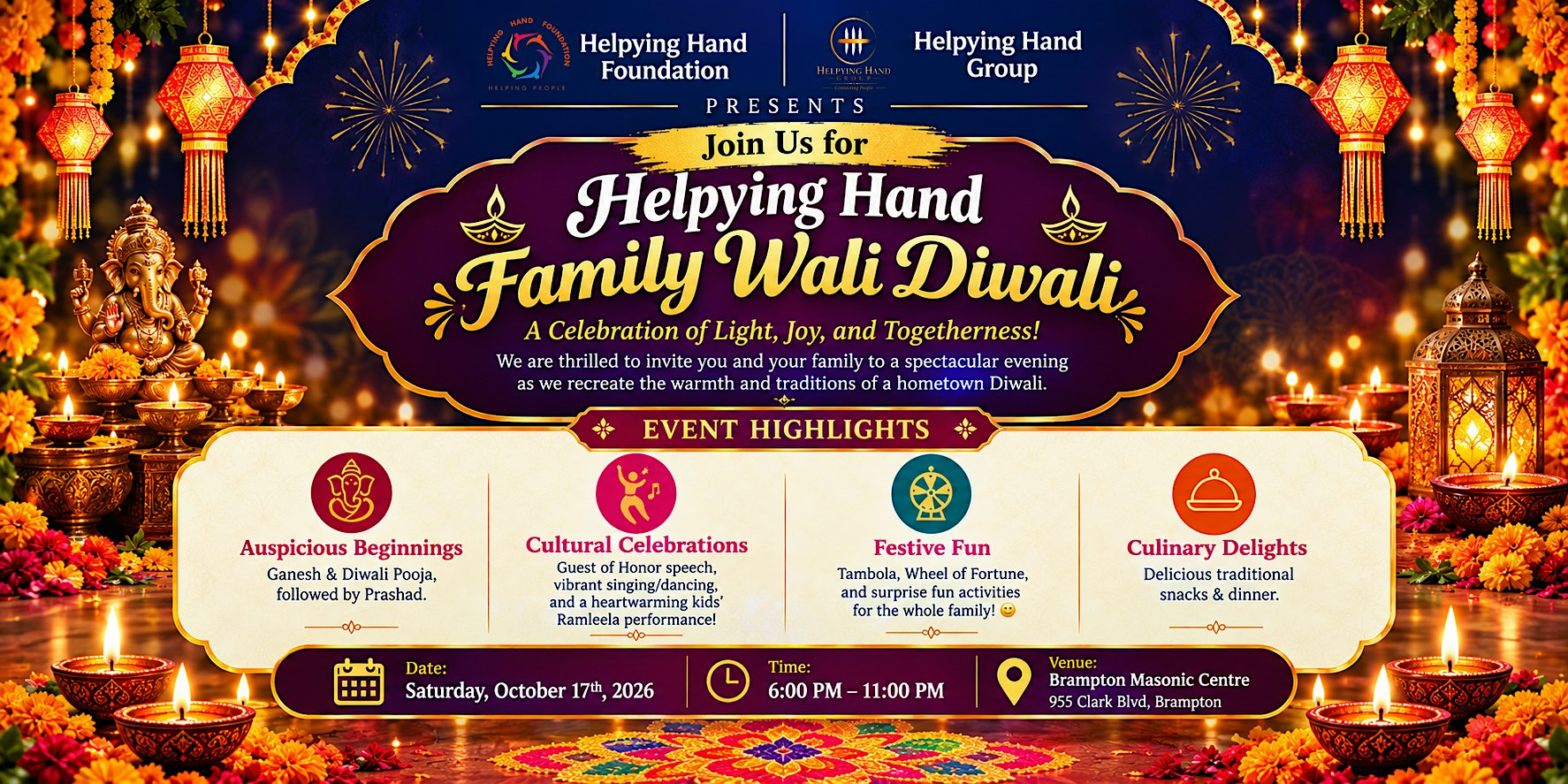 Helpying Hand Family Wali Diwali | Ronald E. Groshaw Brampton Masonic Centre