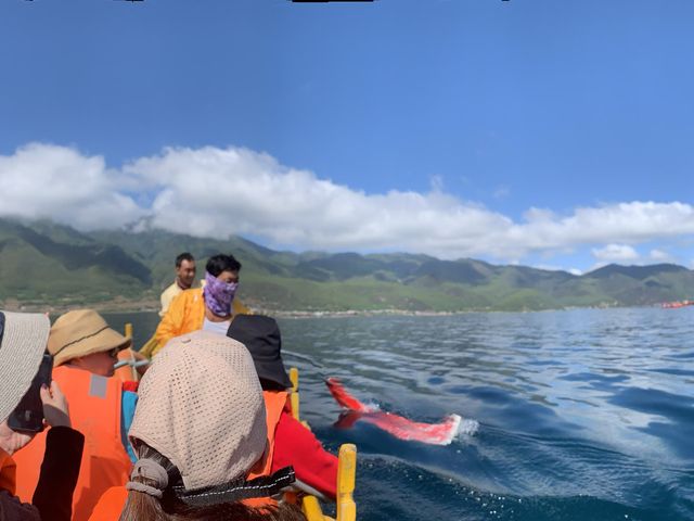Romantic boat ride on Lugu Lake