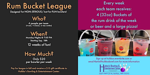 Rum Bucket Bowling League ~ Starts: Sept. 18th, 2023 | Huikko's Bowling & Entertainment Center
