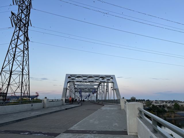 Sunset in Nashville walking on the bridge 