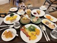 Incredible breakfast spread at Raffles Hotel