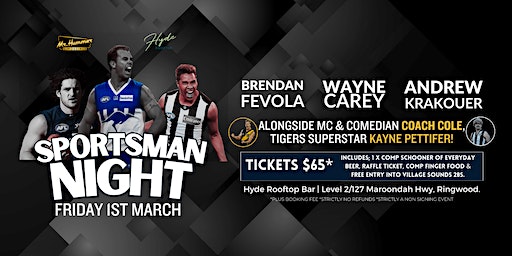 Sportsman’s Night ft Carey, Fevola, Coach Cole, Pettifer & Krakouer LIVE! | Bungalow Beer Garden & Eatery