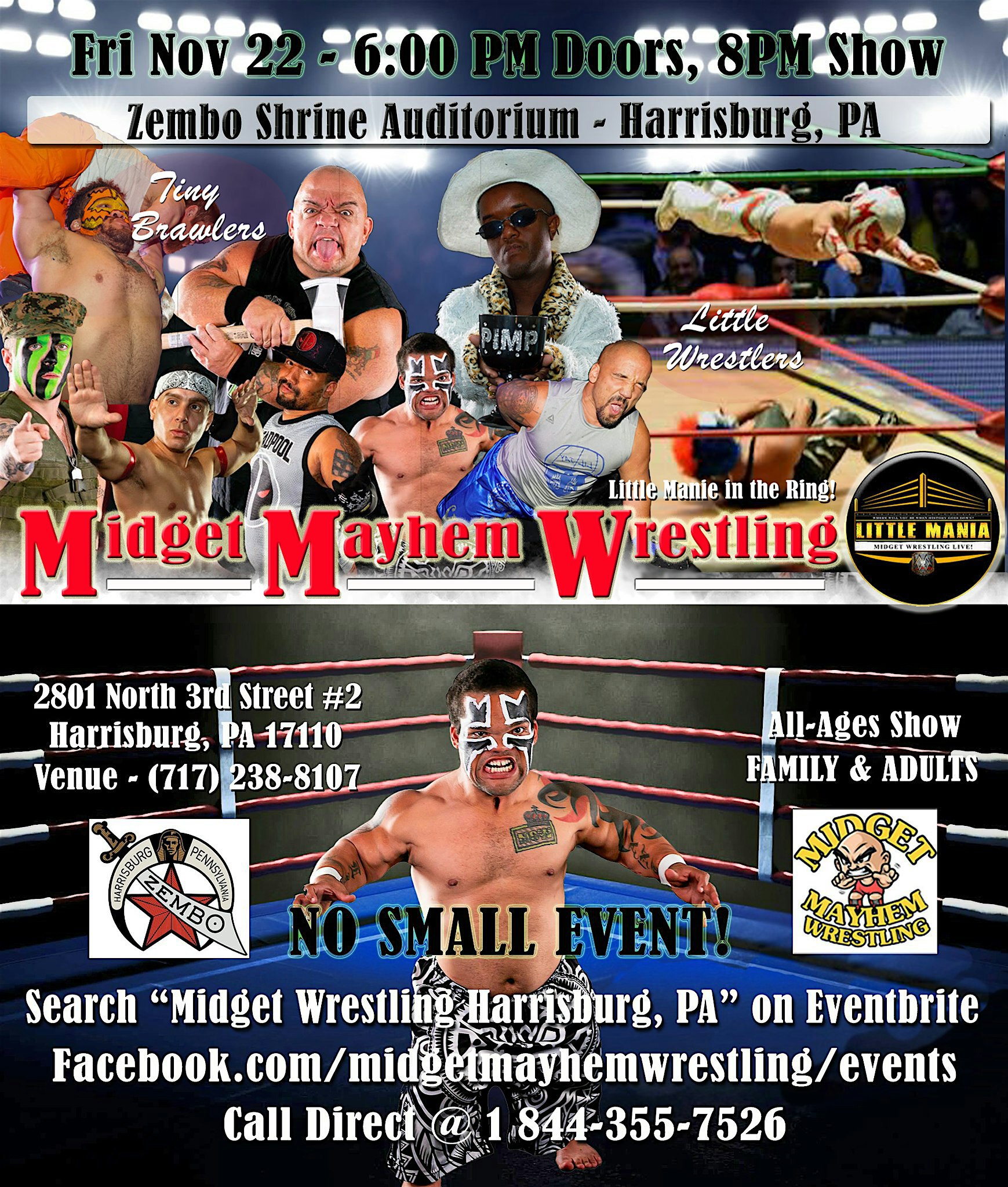 Midget Mayhem Wrestling Rips Through the Ring! Harrisburg, PA (AllAges