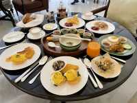 Incredible breakfast spread at Raffles Hotel