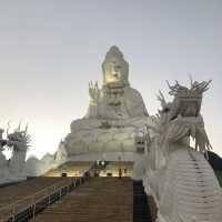 huge white Buddha with 9 floor pagoda 