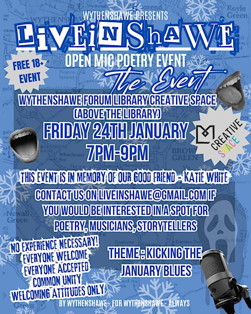 LiveInShawe Winter Open-Mic Event January 24th (18+ event!) | Wythenshawe Forum Library