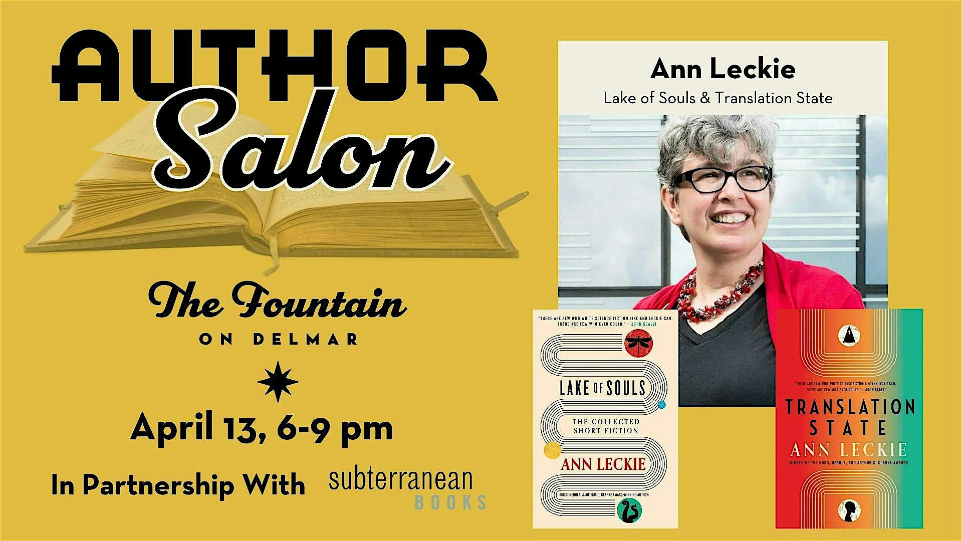 Sunday Salon: Local Author Ann Leckie at The Fountain on Delmar | The Fountain on Delmar