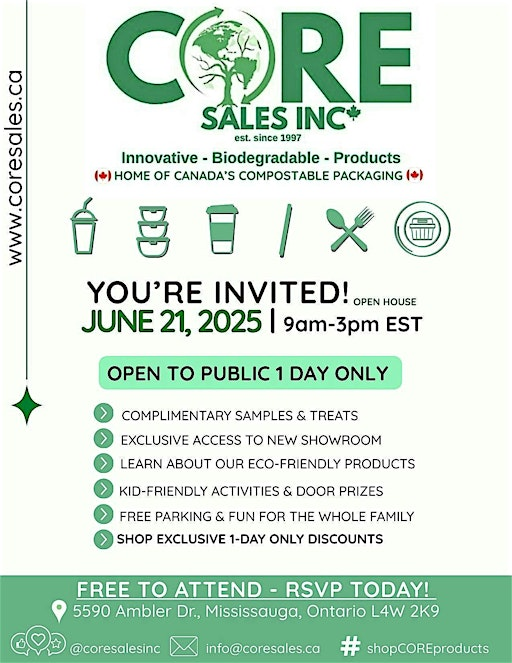 FREE Open House & Eco-Friendly Products Warehouse Sale | Core Sales Inc