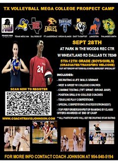 TX VOLLEYBALL BOYS / GIRLS MEGA COLLEGE PROSPECT CAMP SEPT 28TH | PARK IN THE WOODS RECREATION CENTER