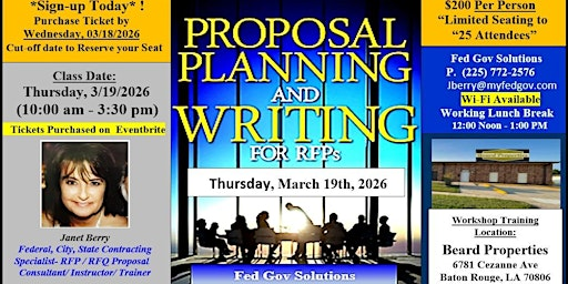 Government *RFP/RFQ/RFI Proposal Workshop Training Class (Bootcamp101) | 6781 Cezanne Ave