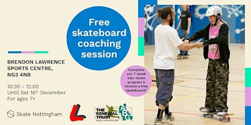 Free weekly skateboard coaching sessions for all ages 7+ | Brendon Lawrence Sports Centre