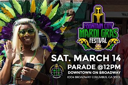 Fountain City Mardi Gras Festival 2026 | Uptown Columbus at Corner of Broadway and 10th Street