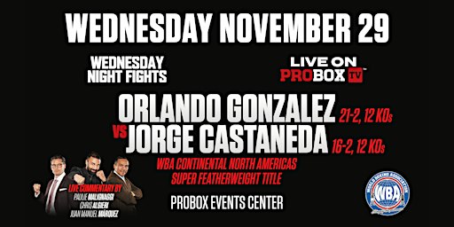 Live Boxing - Wednesday Night Fights! - Gonzalez v Castaneda | Probox Event Center