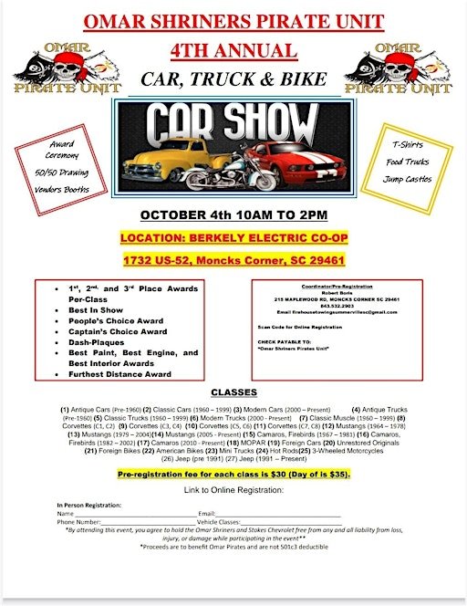 Omar Pirates 4th Annual Car, Truck and Bike Show | Berkeley Electric Cooperative
