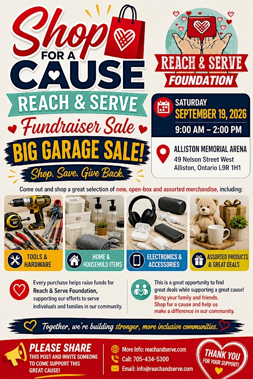 Shop for a Cause – Reach & Serve Fundraiser Sale | Alliston Memorial Arena