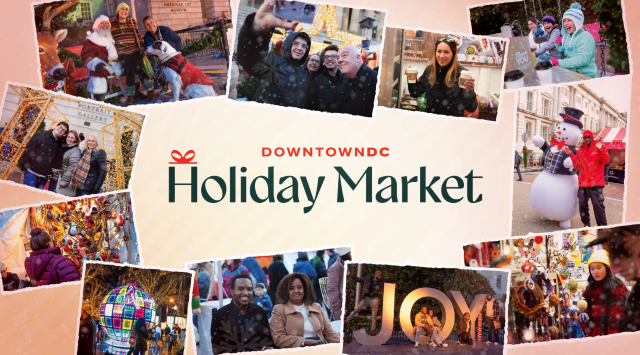 DowntownDC Holiday Market 2024 | street and sidewalk on F Street between 7th and 9th Streets