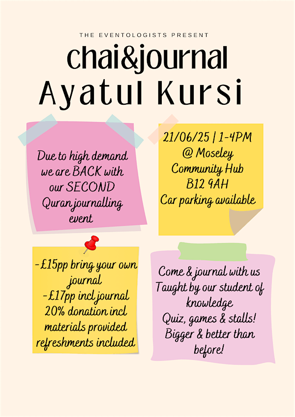 Chai & Journal - Ayatul Kursi | Moseley Community Hub