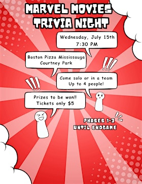 Marvel Movie Trivia Night @ Boston Pizza (Courtney Park, Mississauga) | Boston Pizza