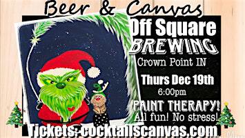 Grinch Gnome and Little Max Beer and Canvas Christmas Painting Art Event | Off Square Brewing