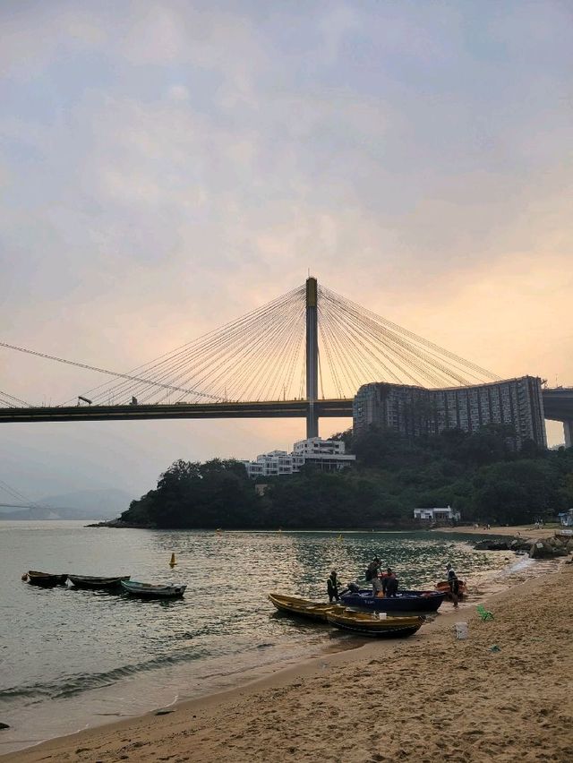 日落下汀九橋的浪漫。汀九村 Ting Kau Village
