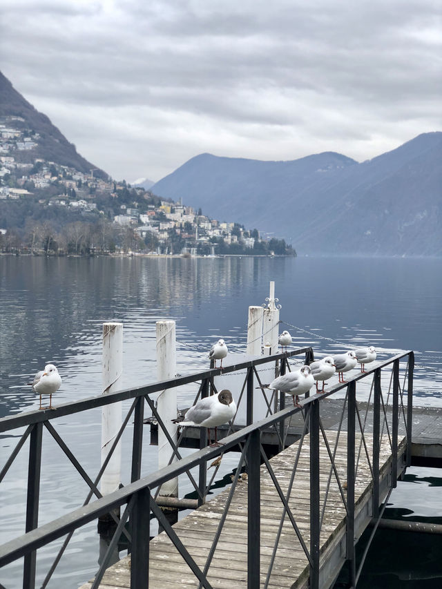 Lake and mountain scenery in Lugano.