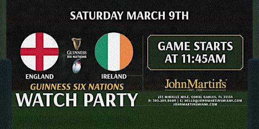 England vs Ireland Rugby Watch Party At JohnMartin's | John Martin's Irish Pub & Restaurant