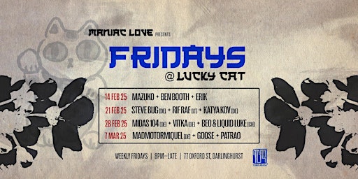 Maniac Love & Lucky Cat pres. MADMOTORMIQUEL (DE) Friday Mar 7 | Lucky Cat, Dumpling Bar & Lounge