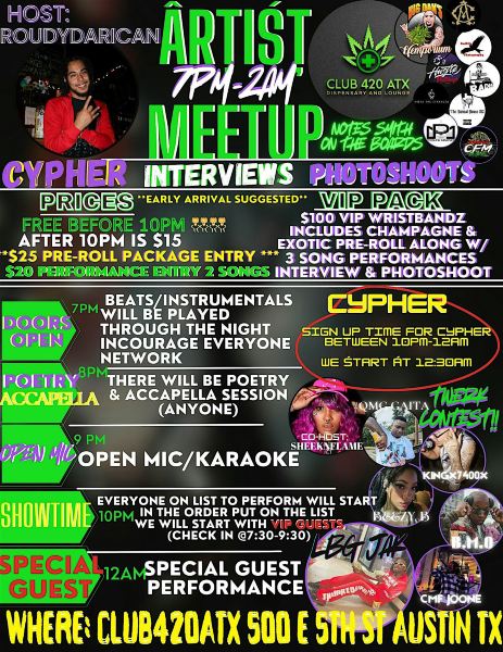 1st Annual Artist MeetUp @ Club420ATX | Club 420 ATX. Dispensary