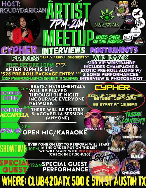 1st Annual Artist MeetUp @ Club420ATX | Club 420 ATX. Dispensary