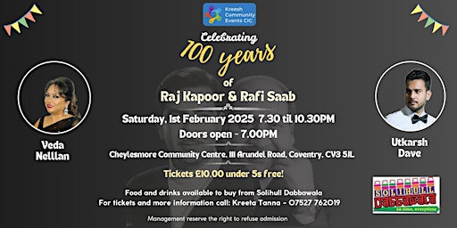 Celebrating 100 years of Raj Kapoor & Rafi Saab | Cheylesmore Community Centre & C3 Coffee