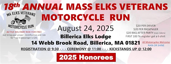 Mass Elks Veterans Motorcycle Run - Billerica | 14 Webb Brook Rd