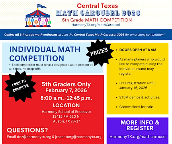 Central Texas Math Carousel 2026 | Harmony School of Endeavor - Austin, Ranch Road 620 North, Austin, TX, USA