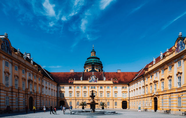 Melk Abbey on the banks of the Danube River.