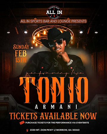 The Sunday Experience Tonio Armani Performing Live | ALL IN Sports Bar & Lounge