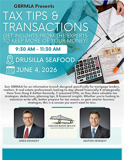 GBRMLA presents Tax Tips & Transactions: Insights from CPA's | Drusilla Seafood Restaurant