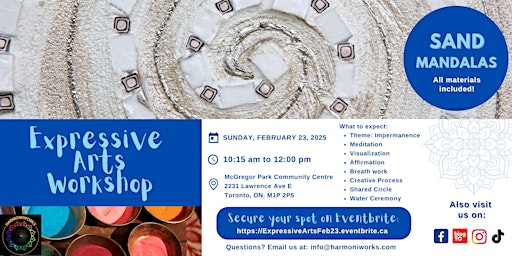 Expressive Arts Workshop for Groups (Sand Mandalas) and Water Ceremony | McGregor Park Community Centre