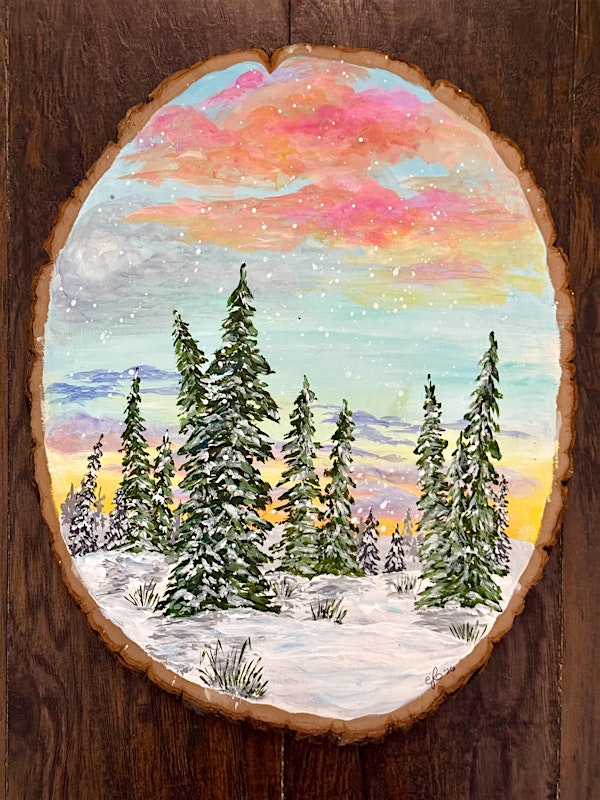 Sunrise Solstice Live Edge Wood Painting at Downhill Brewing Parker | Downhill Brewing- Parker