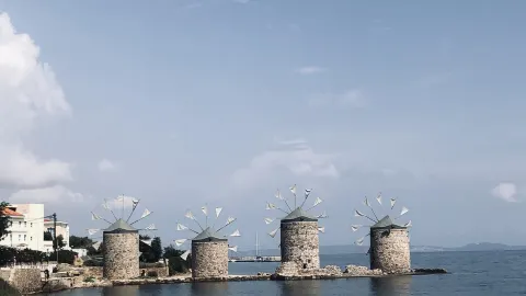 The windmills of Tampakika, built after the destructive eart — traveler post in Chios