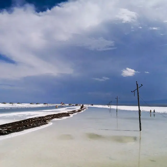 Chaka salt lake - winter landscape in summer 