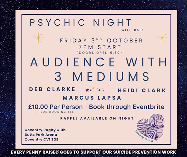 Psychic Night with 3 Mediums: An Evening of Intuition & Insight | Coventry Rugby Club