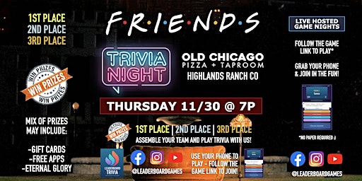 FRIENDS Theme Trivia | Old Chicago - Highlands Ranch CO - 11/30 THUR at 7p | Old Chicago Pizza + Taproom
