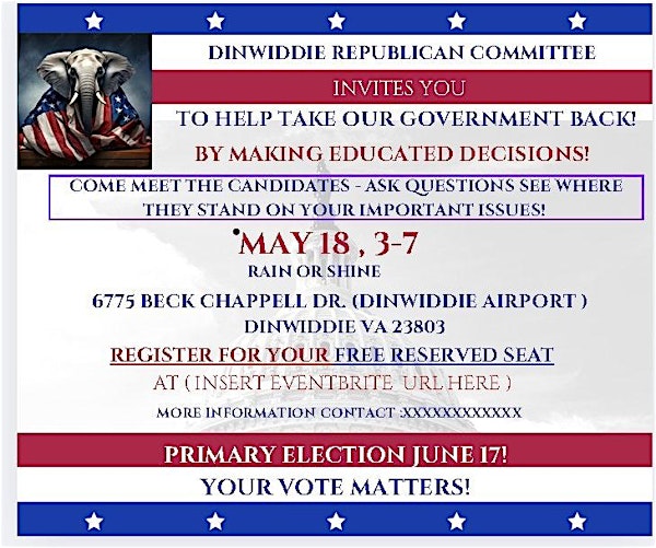 Dinwiddie County Republican Committee- May Meet & Greet | 6775 Beck Chappell Dr