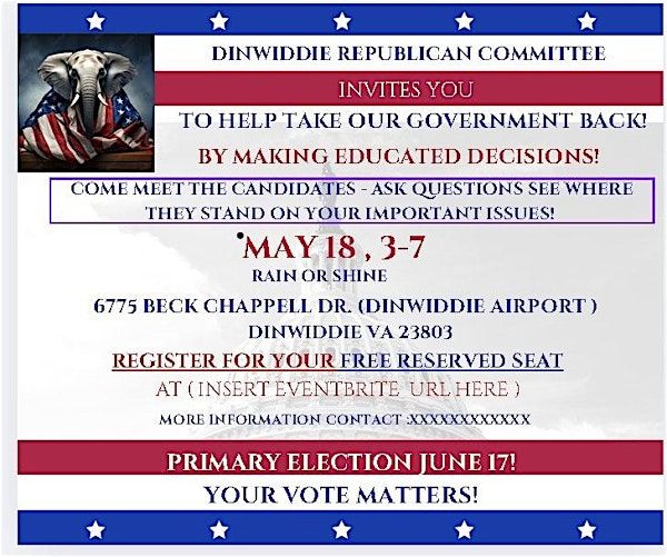 Dinwiddie County Republican Committee- May Meet & Greet | 6775 Beck Chappell Dr