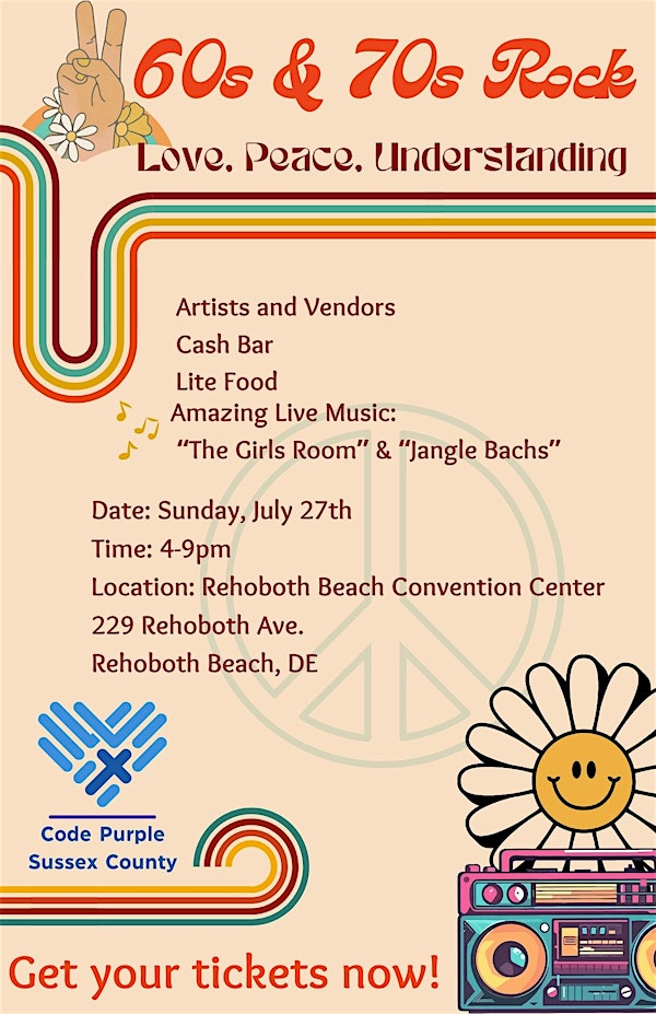 Rock n Roll 60 & 70's Dance party- CODE PURPLE  for the Homeless Fundraiser | Rehoboth Beach Convention Center