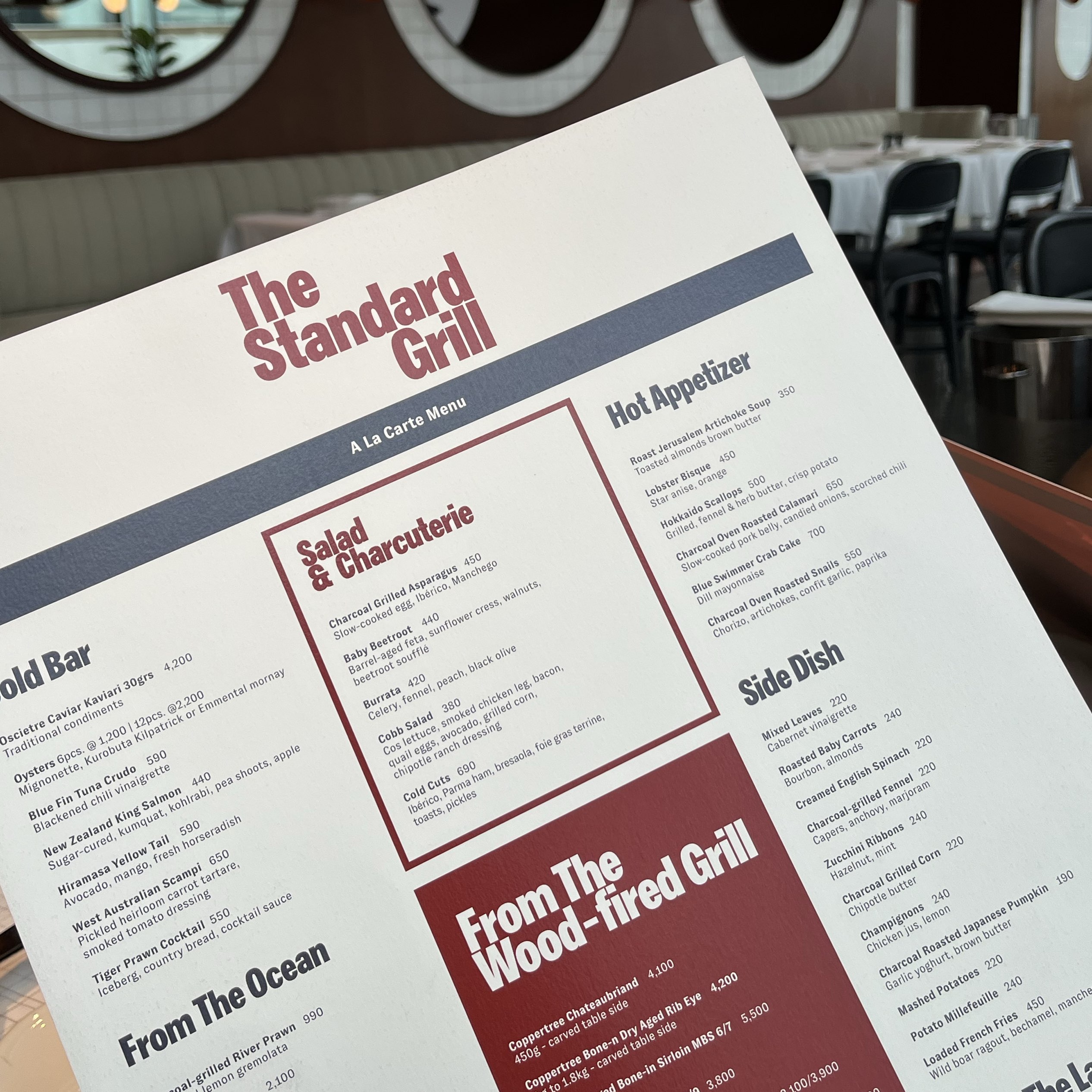 The on sale standard menu