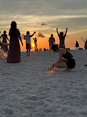 Silent Disco full pink moon ecstatic dance at sunset at the beach | South Lido Key Beach Park on the Gulf