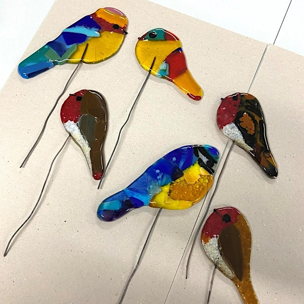 Fused Glass Spring Birds Mobile or Plant Pot Stakes for 18+ yrs | Flowerfield Arts Centre