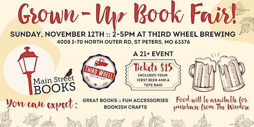 Main Street Books SUNDAY Grown-Up Book Fair | Third Wheel Brewing