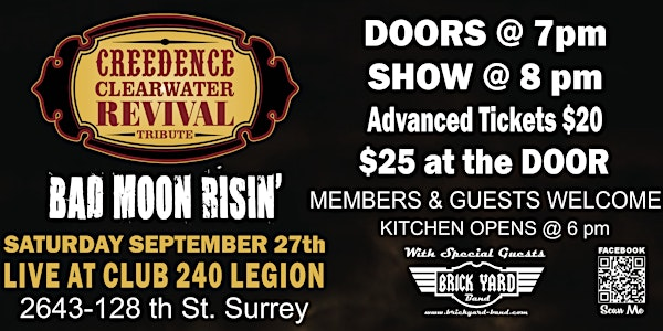 BAD MOON RISIN'-A TRIBUTE TO CCR | CLUB 240 @ Crescent Beach Legion